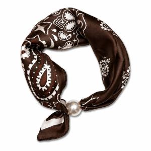 Scarves med magnetknäppe (vit pärla), Paisley Brun / Vit - Three M