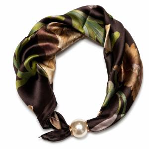 Scarves med magnetknäppe (vit pärla), Mönstrad Brun / Taupe / Grön - Three M