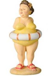 Dam i gul prickig baddräkt och simring - IB Laursen