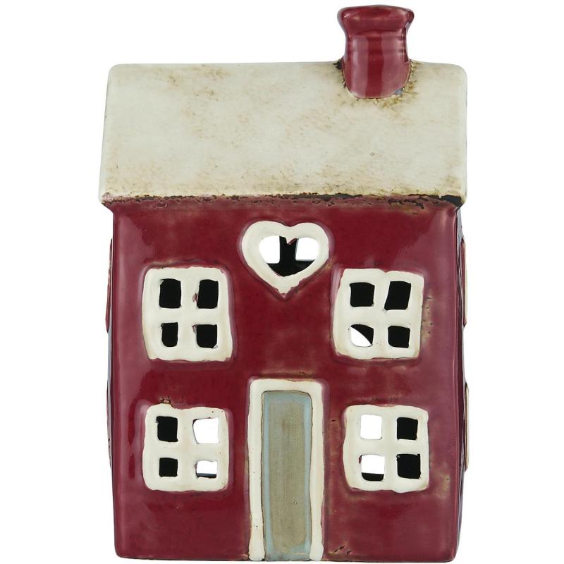 Keramikhus för värmeljus, Rött med ljust tak  (27612)
