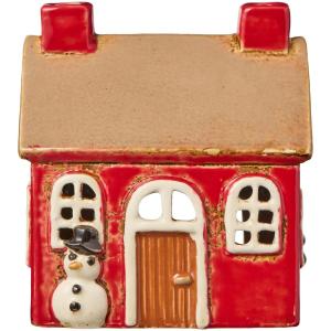 Keramikhus För Värmeljus, Rött med snögubbe (27716-33) - IB Laursen