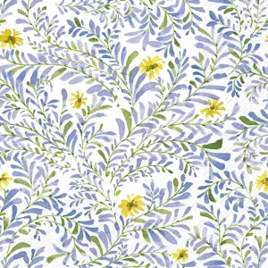 Servetter - Lovely Branches, Gula blommor och blå bladrankor (Kaffe)