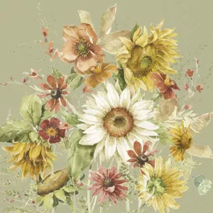 Servetter, Late Summer Flowers, Green (Lunch)