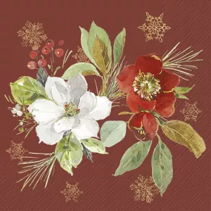 Servetter - Poinsettia Bouquet, Vinröd (Kaffe)