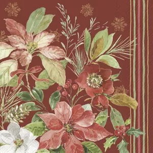 Servetter - Poinsettia Bouquet, Vinröd (Lunch)