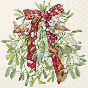 Servetter - Birds in mistletoe, Cream (Lunch)