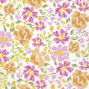 Servetter - Secret Garden, Rosa och Orange blommor (Lunch)