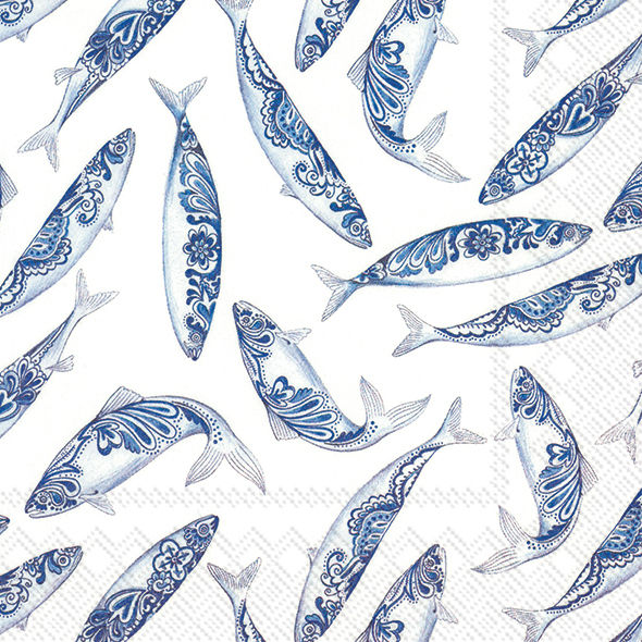 Servetter - Decorative Fish White (Lunch)