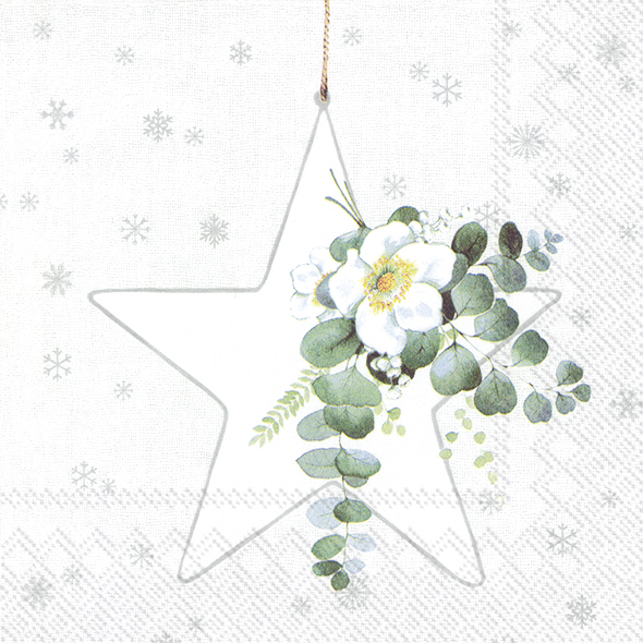 Servetter - White Xmas Big Star Wh. Silver (Lunch)