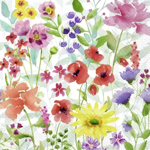 Servetter - Barb, Blommor i akvarell (Kaffe)