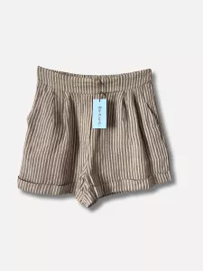 Linneshorts Korta, Randig Brun / Vit, Sara - Reunion Home