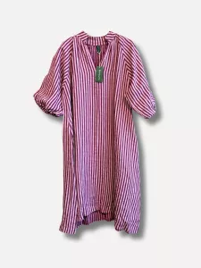 Linneklänning Randig, Vit / Cerise, Holly - Reunion