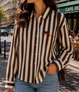 Blus Randig, Brun/Beig, Amour - Caramelle Fashion