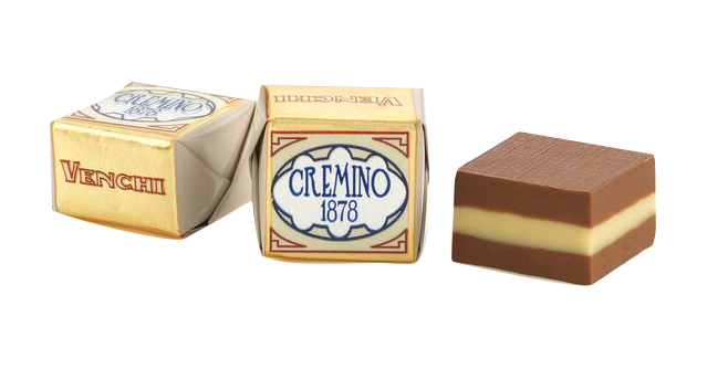 Pralin Cremino 1878 i guldfärgat papper