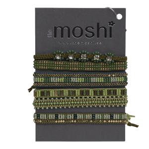 Armband, Små glaspärlor i gröna toner (textilband) - the moshi