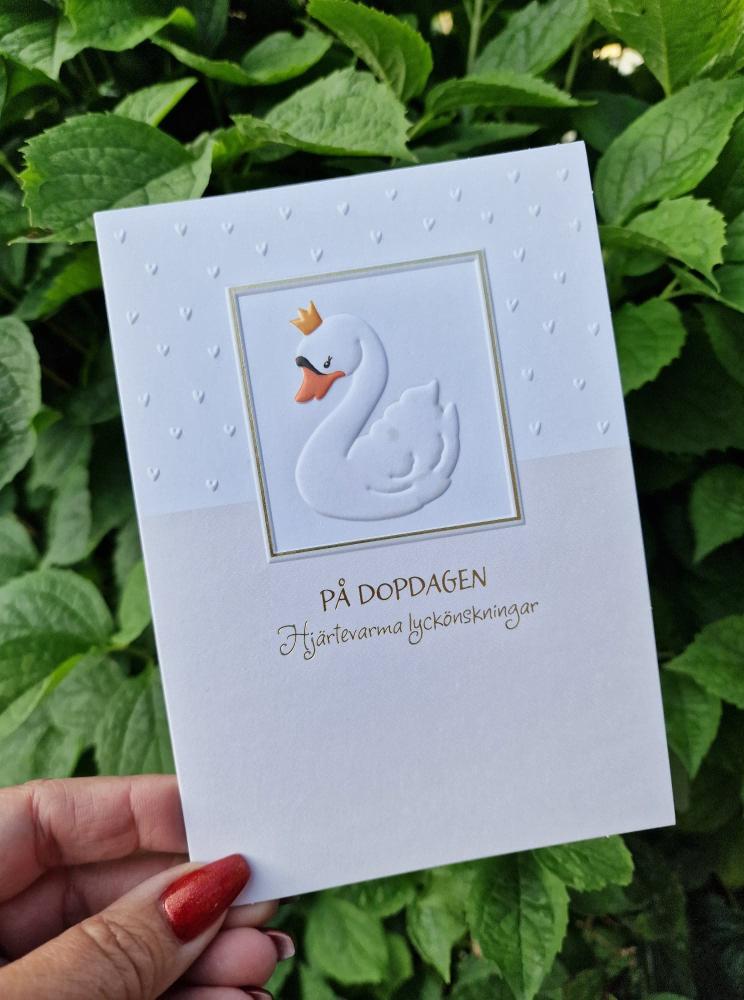 På dopdagen, kort med svan - Pictura
