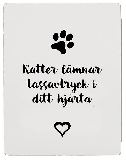 Vit trätavla - Tassavtryck Katt