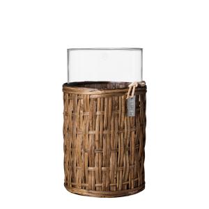 ERNST lykta/vas i mörk korg, Höjd 18 cm