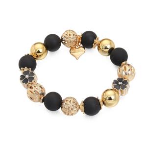 Armband Elastiskt, Pärlor / Blommor i svart och guld - Gemini