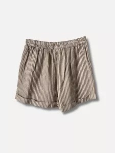 Linneshorts Korta, Randig Brun / Vit, Sara - Reunion Home