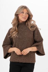 Tröja, Stickad med hög krage och vid ärm, Brun Willow - Capri Collection