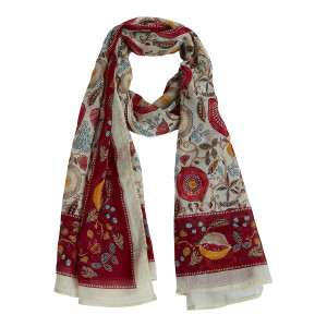 Scarves Blommor, Mörkröd / Offwhite, Celine (100x180 cm) - the moshi