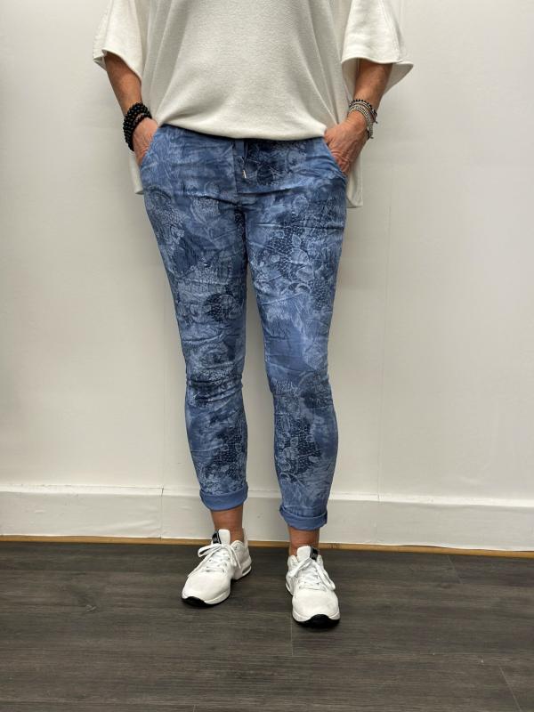 Magiskt stretchig byxa, Blom Blå (Signe) - Mix by Heart