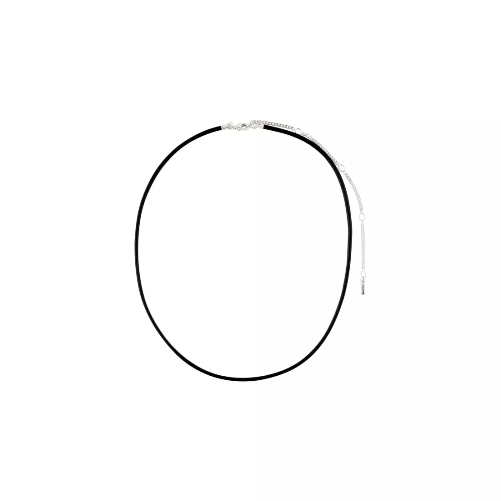 Halsband, Lädersnöre Svart / Silverpläterat CHARM – Pilgrim