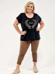 T-shirt med guldprint, Svart, Nova (Plus Size) - Cat & Co