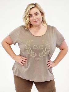 T-shirt med guldprint, Taupe, Nova (Plus Size) - Cat & Co