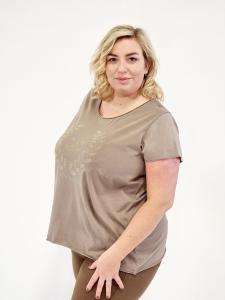 T-shirt med guldprint, Taupe, Nova (Plus Size) - Cat & Co