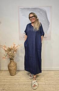 Linneklänning med huva, Mörkblå, Milla - Soulful Fashion