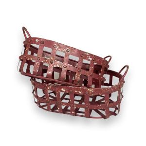 Korg i antikröd metall, Oval med handtag - Miljögården