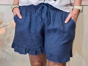 Linneshorts med volang, Jeansblå (Linn) - Soulful Fashion