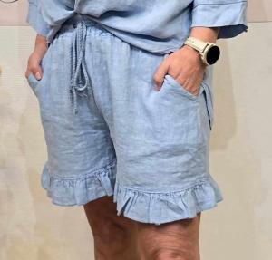 Linneshorts med volang, Himmelsblå (Linn) - Soulful Fashion