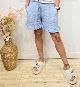Linneshorts med volang, Himmelsblå (Linn) - Soulful Fashion