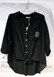 Linneblus med knyt, Svart, Annie - Soulful Fashion