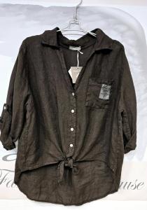 Linneblus med knyt, Brun, Annie - Soulful Fashion