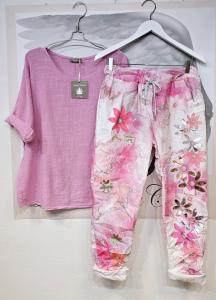 Magiskt stretchig byxa, Vita med rosa blommor (Madde) - Soulful Fashion