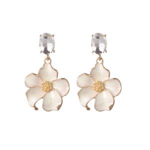 Örhängen, Creme blomma hängandes i gnistrande sten - Gemini