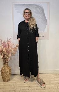 Linneklänning skjortmodell, Svart, Petronella - Soulful Fashion