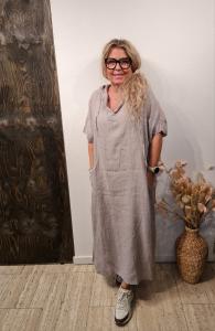 Linneklänning med huva, Taupe, Milla - Soulful Fashion