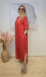 Linneklänning skjortmodell, Röd, Petronella - Soulful Fashion