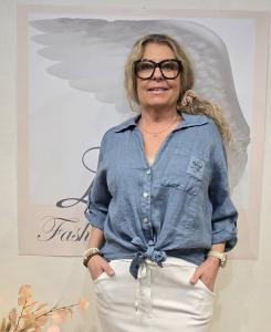 Linneblus med knyt, Jeansblå, Annie - Soulful Fashion