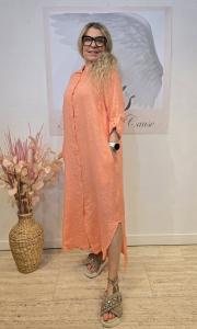 Linneklänning skjortmodell, Aprikos, Petronella - Soulful Fashion