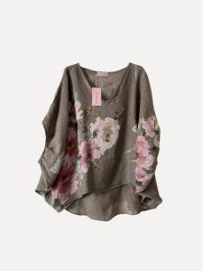 Linneblus / Sarong, Taupe Blommig, Johanna - Reunion