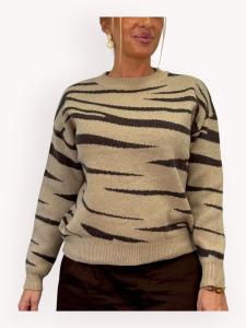 Stickad tröja, Zebraprint Beige / Brun, Velma - Gemini