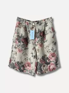 Linneshorts Knälånga, Beige Blommig, Cecilia - Reunion Home