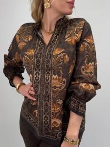 Blus, Brun med blommönster, Anita - Gemini