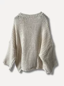 Stickad tröja med V-hals, Offwhite Ninni - Reunion